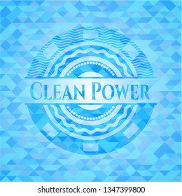 Clean Power realistic light blue emblem. Mosaic background