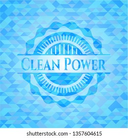 Clean Power sky blue emblem with mosaic ecological style background