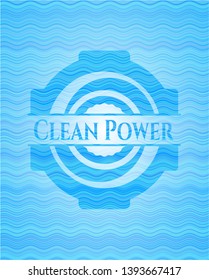 Clean Power sky blue water wave badge. Vector Illustration. Detailed.