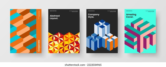 Clean presentation A4 design vector illustration set. Amazing geometric shapes corporate cover template composition.