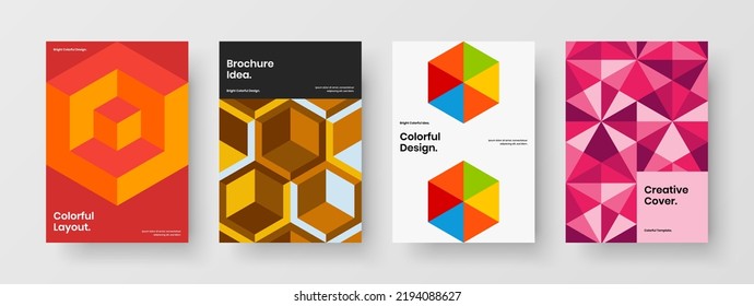 Clean presentation design vector illustration bundle. Unique mosaic pattern brochure concept collection.