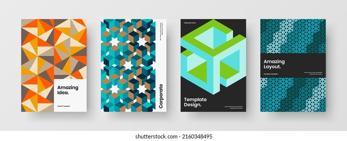 Clean presentation design vector layout bundle. Simple geometric tiles annual report illustration composition.