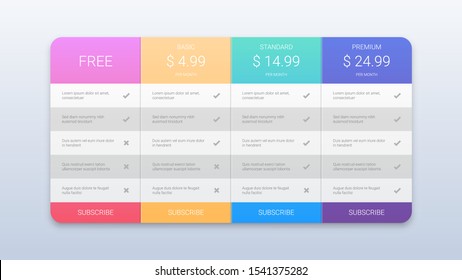 Clean Pricing Table with Four Options