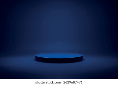 Suporte de produto limpo em fundo azul profundo com iluminação suave e sombras