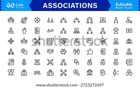 Clean and Professional Associations Line Icon Set with Minimalist Modern Style and Pixel Perfect Editable Vectors for Business and Community