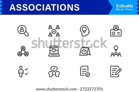 Clean and Professional Associations Line Icon Set with Minimalist Modern Style and Pixel Perfect Editable Vectors for Business and Community