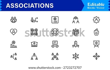 Clean and Professional Associations Line Icon Set with Minimalist Modern Style and Pixel Perfect Editable Vectors for Business and Community