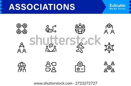 Clean and Professional Associations Line Icon Set with Minimalist Modern Style and Pixel Perfect Editable Vectors for Business and Community