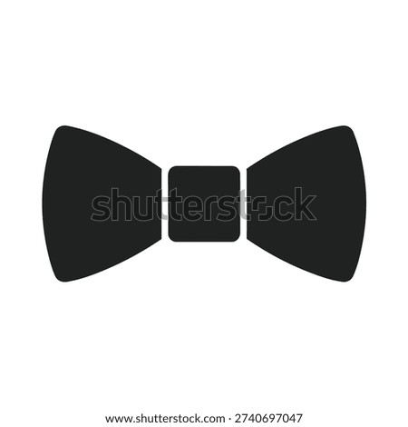 A clean and professional black silhouette of a classic bow tie. This minimalist formal wear icon is ideal for men's fashion branding, wedding invitation graphics, tuxedo rental service logos, and sophisticated celebration-themed vector sets.