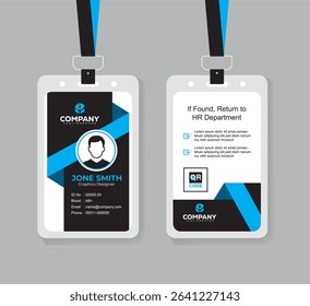 Clean and Professional Blue and Black ID Card Vector Template for Employees