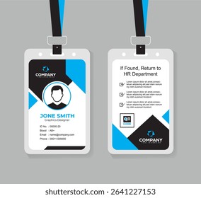 Clean and Professional Blue and Black ID Card Vector Template for Employees