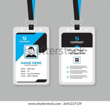 Clean and Professional Blue and Black ID Card Vector Template for Employees