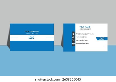Clean and professional blue and white business card template. Perfect for corporate use, medical professionals, and business consultants.