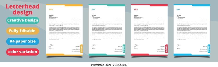 Clean and professional corporate company business letterhead template design with color variation bundle