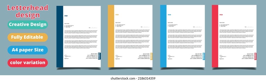 Clean and professional corporate company business letterhead template design with color variation bundle