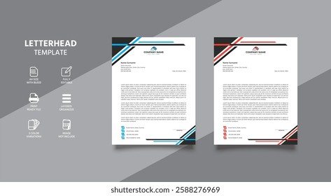 Clean and professional corporate company business letterhead template design with orange, black and sky blue color variation vector bundle.