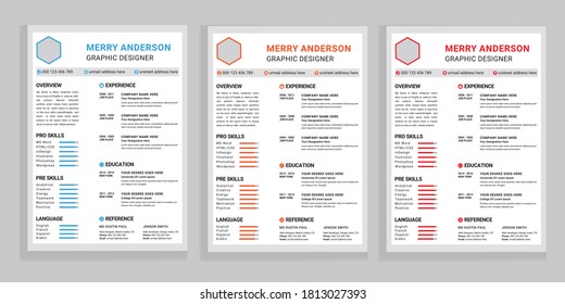 Clean and Professional CV Resume Template  Design - vector minimalist   Nice Typography - Red- Blue- Orange Color