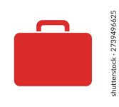 A clean and professional flat design vector illustration of a classic red briefcase. This minimalist graphic is ideal for business branding, office supplies catalogs, professional career icons, and travel-related designs.