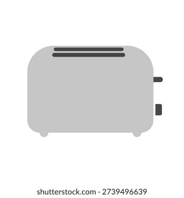 A clean and professional flat design vector illustration of a modern kitchen toaster in grey. This minimalist household appliance icon is perfect for cooking blogs, kitchenware branding, breakfast-themed graphics, and home electronics catalogs.