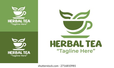 Un logotipo de té de hierbas limpio y profesional adecuado para marcas de té orgánico, cafés y productos de bienestar.