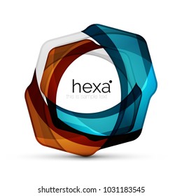 Emblema comercial con forma de hexágono profesional limpio. Icono vector techno futurista