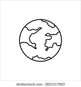 A clean, professional, and high-visibility vector illustration of a planet Earth globe line icon. The minimal design features a bold black outline stroke of a globe showing world continents, isolated on a pure white backdrop. This highly versatile graphic symbol beautifully visualizes global business, international travel, environmental conservation, worldwide network communication, ecology, and mobile app UI interfaces. It is perfectly tailored for website icons, travel agency graphics, global logistics infographics, eco-friendly banners, and contemporary vector graphics