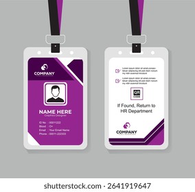 Clean and Professional ID Card Design Vector Template  with QR Code for Staff and Business Use 