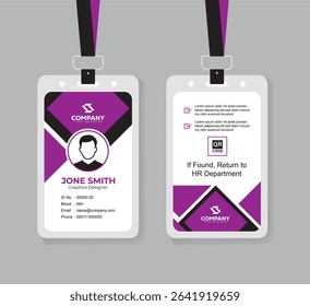 Clean and Professional ID Card Design Vector Template  with QR Code for Staff and Business Use 