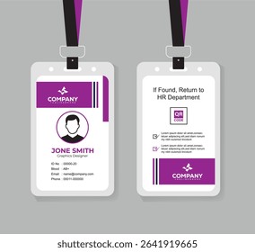 Clean and Professional ID Card Design Vector Template  with QR Code for Staff and Business Use 