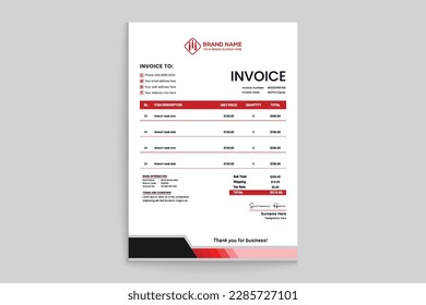 Clean professional invoice template design 
