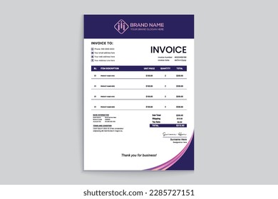 Clean professional invoice template design 