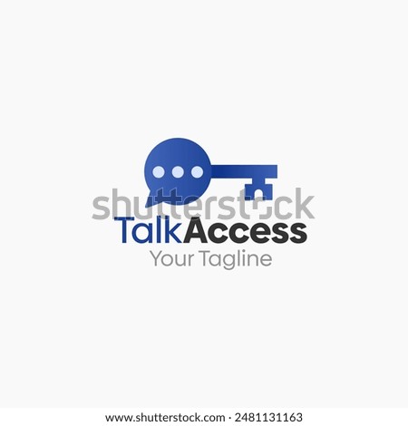 A clean and professional logo combining a speech bubble with a key or access symbol, representing secure communication and authorized conversation. The blue and teal flat vector style conveys openness and trust. Ideal for communication platforms, messaging apps, customer support services, access management systems, and digital conversation brands.