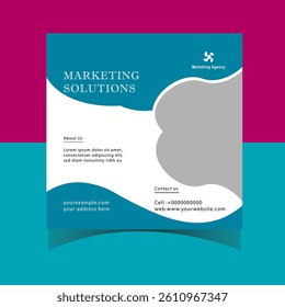 Clean and professional marketing solutions template ideal for businesses and agencies to promote their services white and pastel color combination and promotional content 