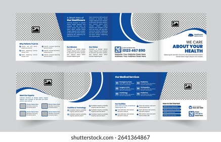 Clean and Professional Medical Square Four-Fold Brochure Template, suitable for healthcare providers, diagnostic centers, and medical campaigns. Easy to edit with organized layers and print-ready