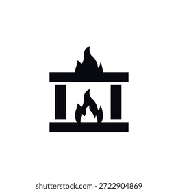 Eine saubere und professionelle minimalistische Vektorgrafik eines traditionellen Kamins mit lodernden Flammen. Dieses farbenfrohe, schwarze Silhouettensymbol steht für Wärme und Komfort und eignet sich somit perfekt für Immobilien-Branding, Winterurlaubsdesigns, Logos für die Inneneinrichtung und saisonale Heizungs-Service-Werbung. Das vielseitige Design eignet sich sowohl für digitale als auch für Printmedien, einzeln auf weißem Hintergrund.
