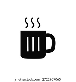 A clean and professional minimalist vector illustration of a hot winter mug with rising steam. This bold black silhouette icon is perfect for cozy winter branding, cafe menus, seasonal hot drink promotions, holiday greeting cards, and modern graphic design projects. Its simple and versatile design makes it ideal for digital and print use, isolated on a white background.