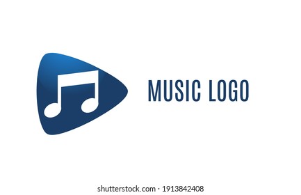 Clean and professional music logo with play button or guitar pick for producer, publisher, course, composer, musician