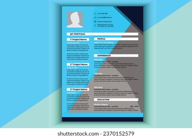 Clean Professional Resume and Cover Letter Layout Vector Template for Business Job Applications, Minimalist Resume CV Template, Resume Design, CV Design, Curriculum Vitae Design Vector Template