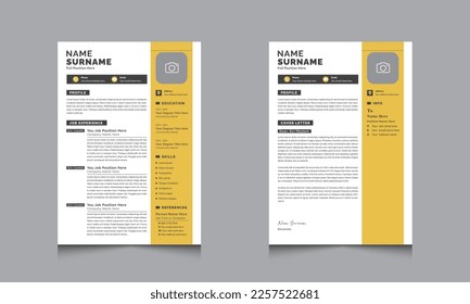 Clean and Professional Resume CV Template Design Layout  yellow Sidebar