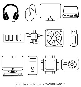 A clean and professional set of computer hardware vector icons. Ideal for UI UX, tech apps, infographics, and digital education. Fully editable and scalable for any modern design project