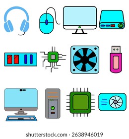A clean and professional set of computer hardware vector icons. Ideal for UI UX, tech apps, infographics, and digital education. Fully editable and scalable for any modern design project