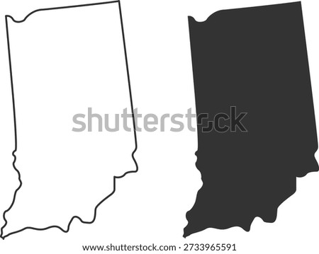 A clean, professional set of Indiana state map silhouettes. Includes solid black and outline versions for creative and educational use.