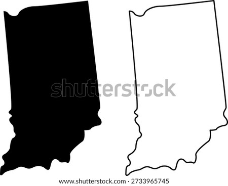 A clean, professional set of Indiana state map silhouettes. Includes solid black and outline versions for creative and educational use.
