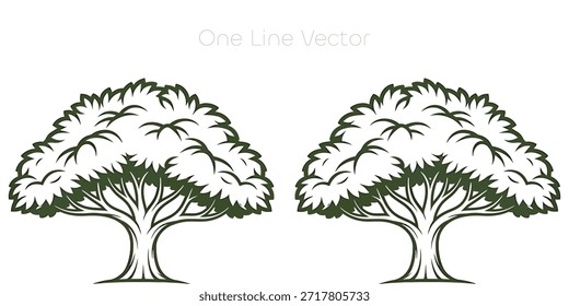 A clean and professional tree emblem featuring a wide canopy and detailed branches, perfect for organic business logos, landscaping services, and ecological conservation projects. Vector illustration