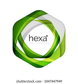 Clean professional vector business hexagon emblem, green eco concept