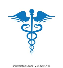 A clean and professional vector illustration of the Caduceus symbol, featuring a winged staff with two serpents entwined around it. Traditionally associated with medicine and healthcare.