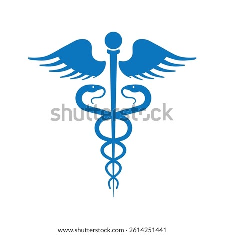 A clean and professional vector illustration of the Caduceus symbol, featuring a winged staff with two serpents entwined around it. Traditionally associated with medicine and healthcare.