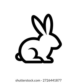 A clean and professional vector line art of a rabbit or bunny sitting in a side profile. This minimalist outline icon is ideal for animal-themed logos, Easter decorations, pet shop branding, or nursery wall art. High-quality stroke design isolated on white background for versatile use.