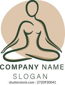 Diseño de logotipos de servicios de yoga limpios y profesionales que representan meditación, bienestar, atención plena y salud holística. Vector EPS editable adecuado para estudios de yoga, centros de bienestar, marca de spa, servicios de meditación y negocios enfocados en la salud.