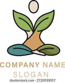 Diseño de logotipos de servicios de yoga limpios y profesionales que representan meditación, bienestar, atención plena y salud holística. Vector EPS editable adecuado para estudios de yoga, centros de bienestar, marca de spa, servicios de meditación y negocios enfocados en la salud.